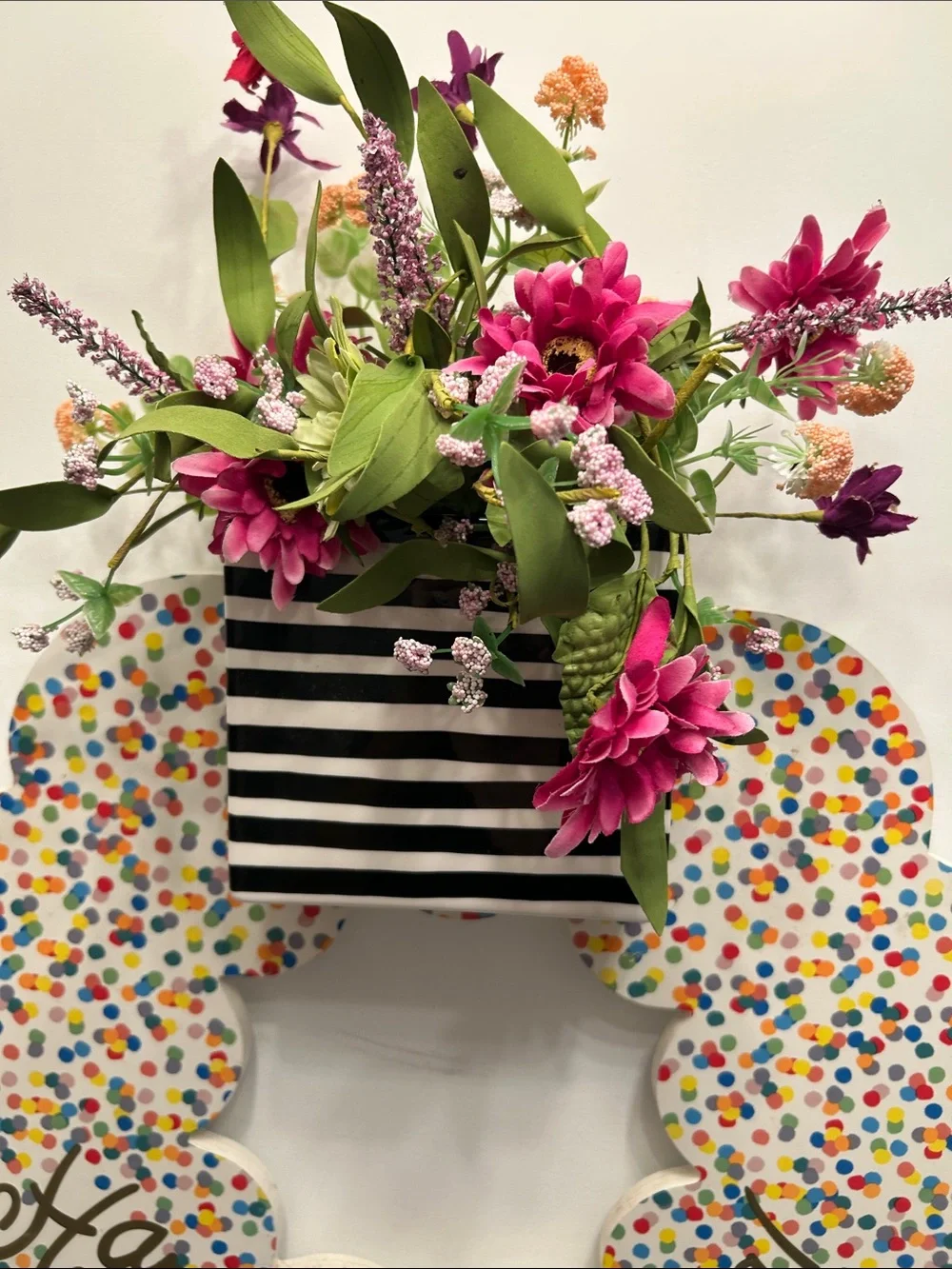 Happy Everything Coton Colors Wood Confetti Decorative Wreath with Floral Accent